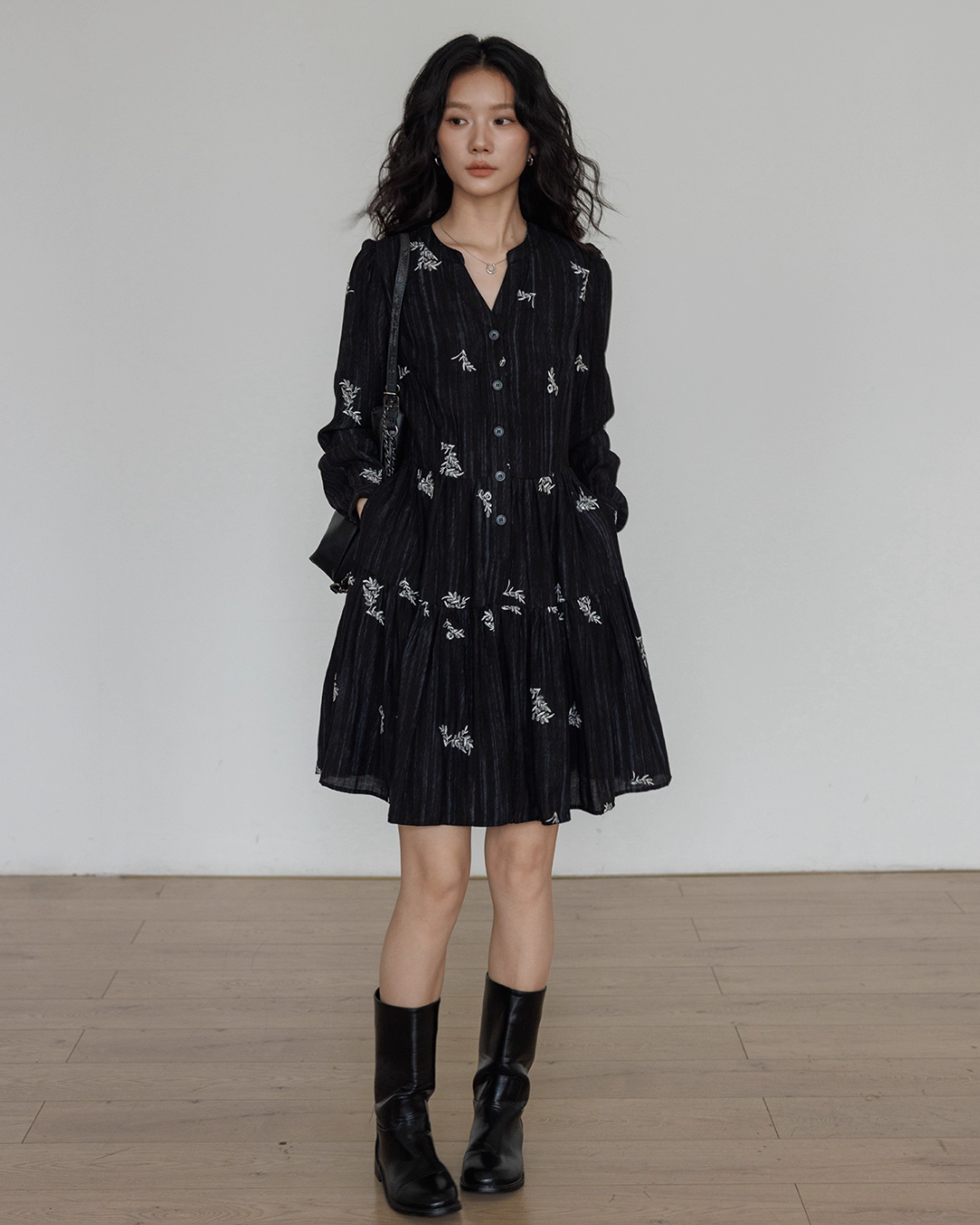 V-Neck Embroidered Dress