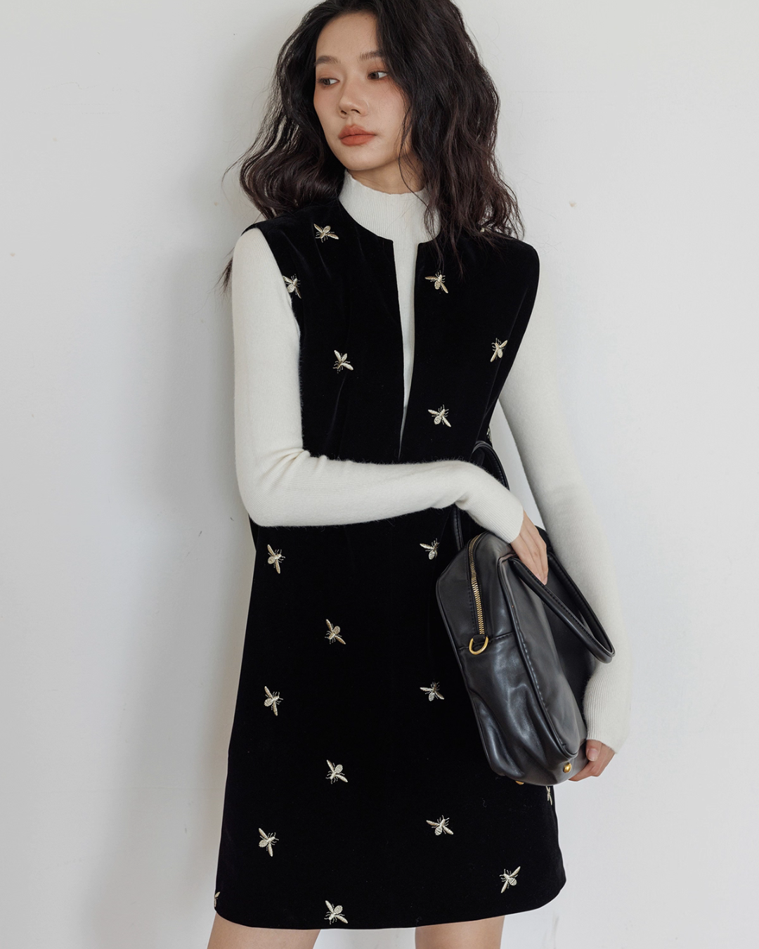 V-Neck Embroidered Vest Dress