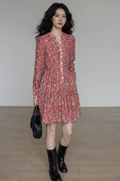 V-Neck Floral Dress