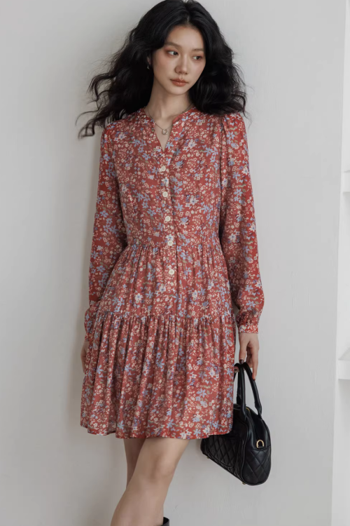 V-Neck Floral Dress