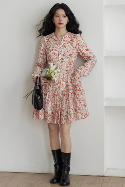 V-Neck Floral Dress