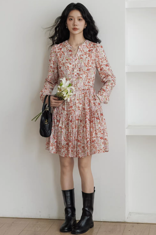 V-Neck Floral Dress