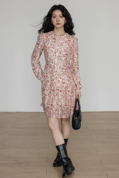 V-Neck Floral Dress