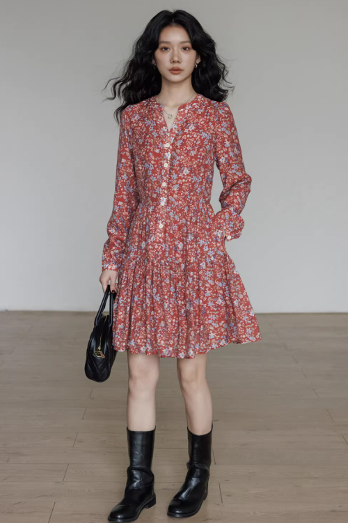 V-Neck Floral Dress