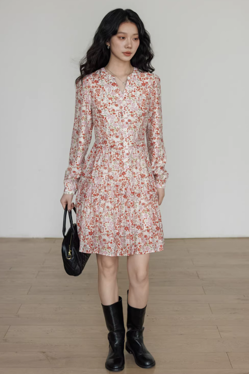 V-Neck Floral Dress