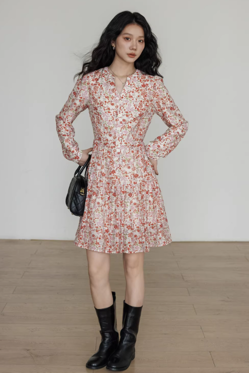 V-Neck Floral Dress