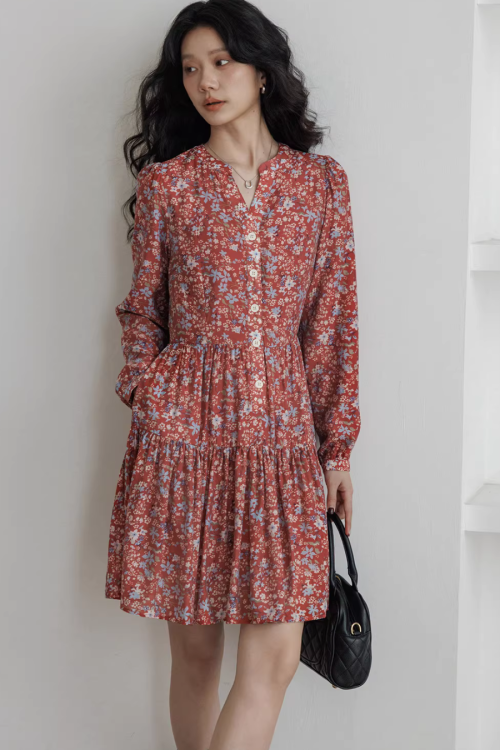 V-Neck Floral Dress