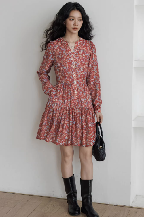 V-Neck Floral Dress
