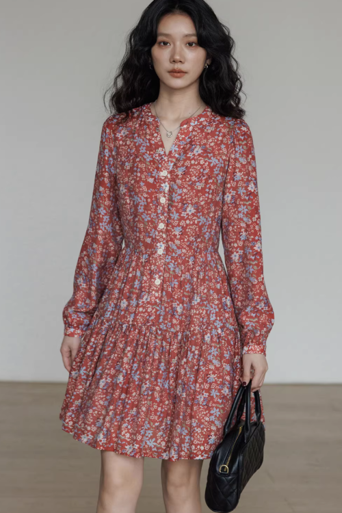 V-Neck Floral Dress