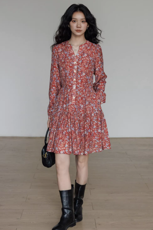 V-Neck Floral Dress
