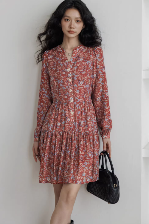 V-Neck Floral Dress