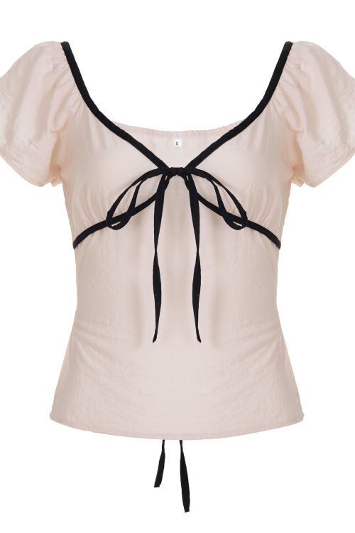 V-Neck Front Tie Coquette Short Sleeve Tee