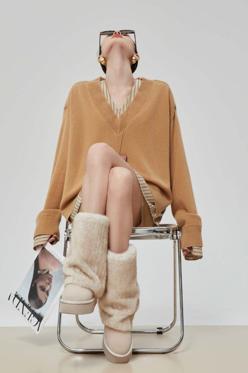 V-Neck Long Sleeve Knit Docking Shirt