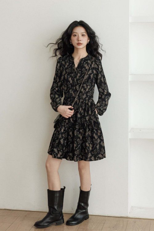 V-Neck Printed Waist Dress