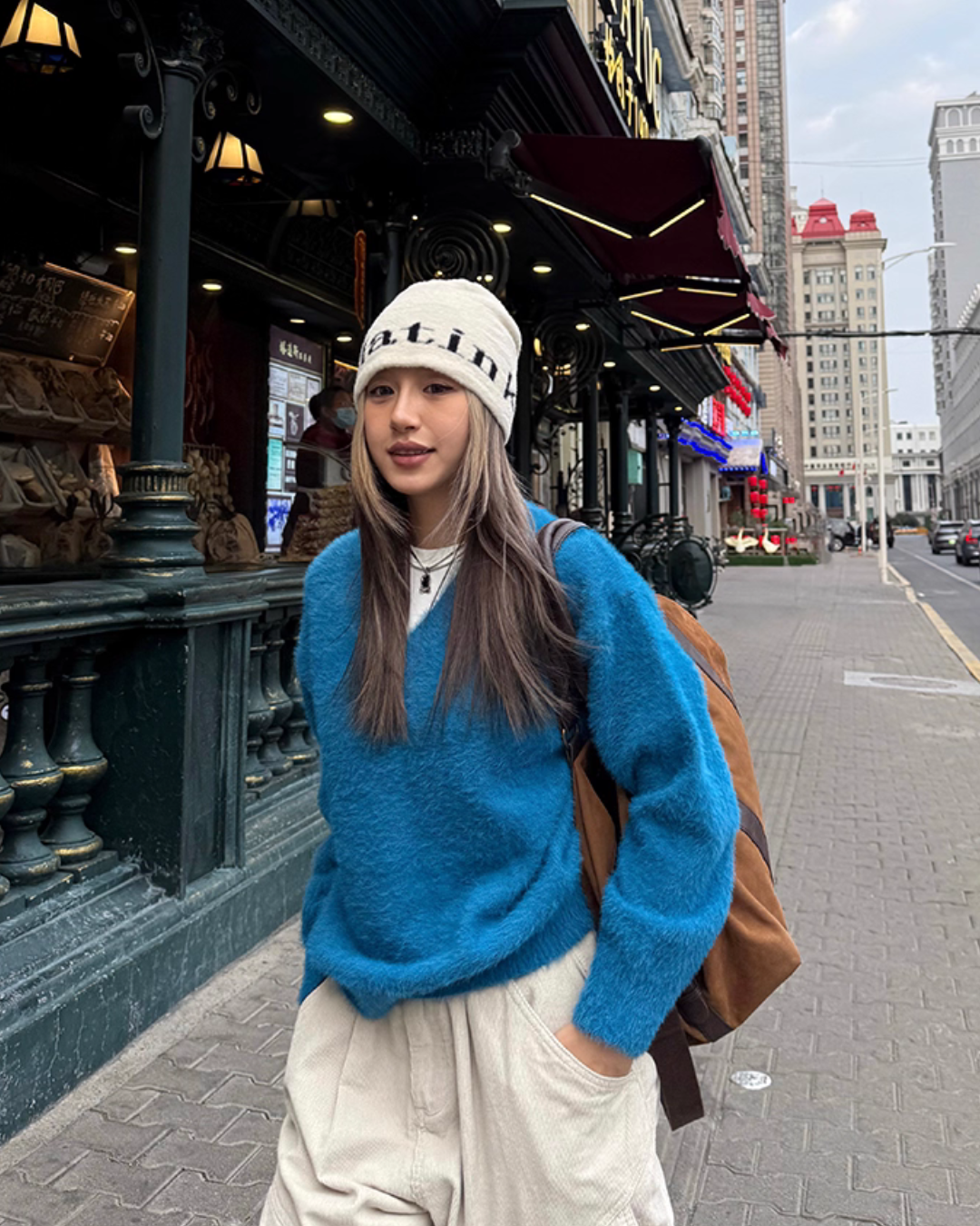 V-Neck Shaggy Knit Top