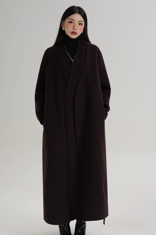 V-Neck Wool Long Coat