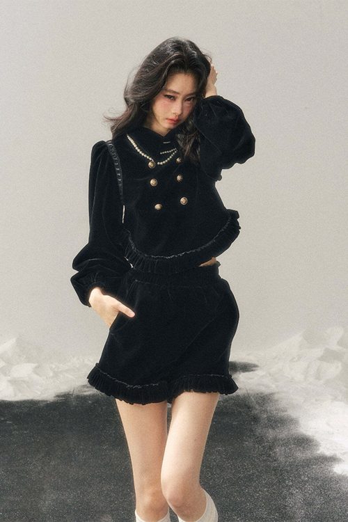 Velvet Gold Button Top / Shorts