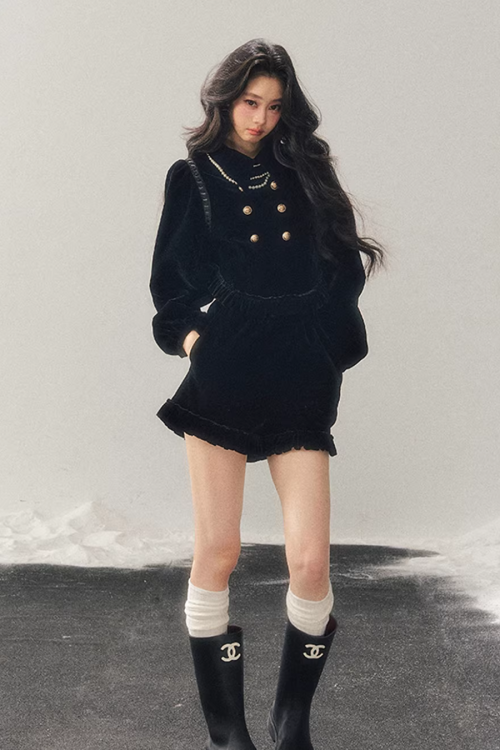 Velvet Gold Button Top / Shorts