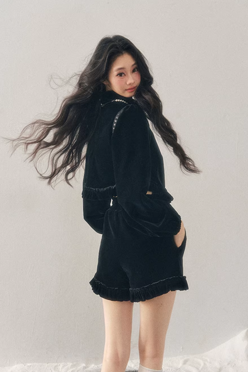 Velvet Gold Button Top / Shorts
