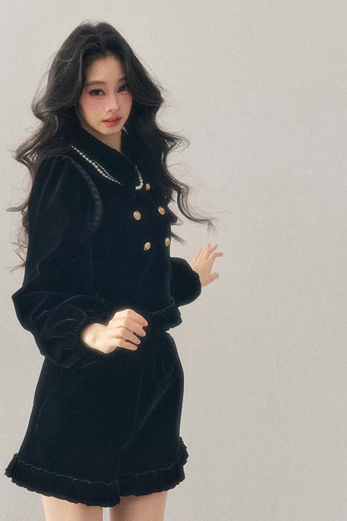 Velvet Gold Button Top / Shorts