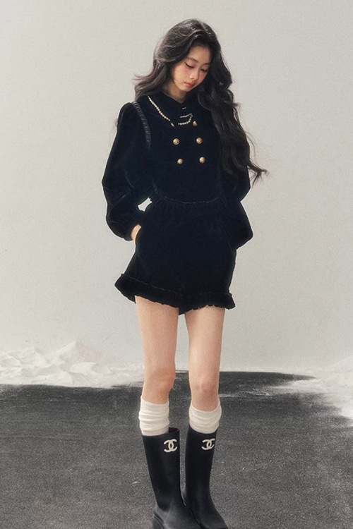Velvet Gold Button Top / Shorts