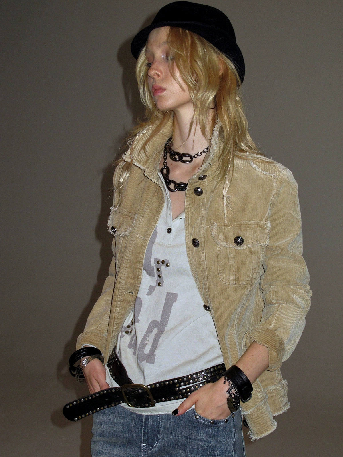 Vintage Corduroy Metal Buckle Jacket