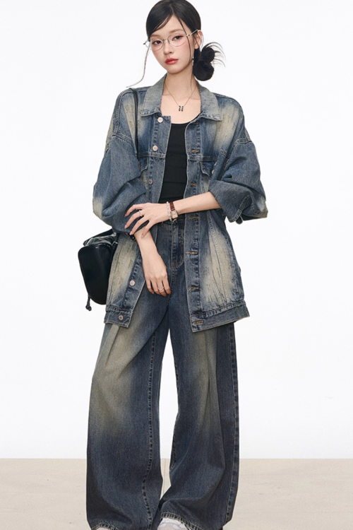 Vintage Denim Jacket / Denim Wide Pants