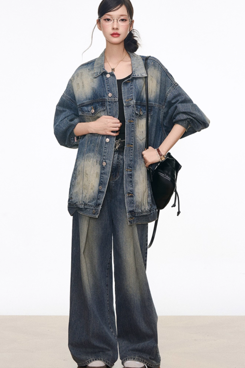 Vintage Denim Jacket / Denim Wide Pants