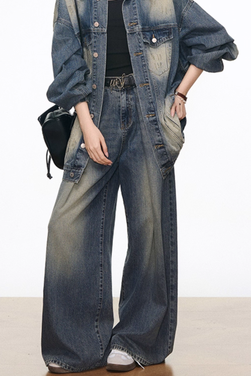 Vintage Denim Jacket / Denim Wide Pants