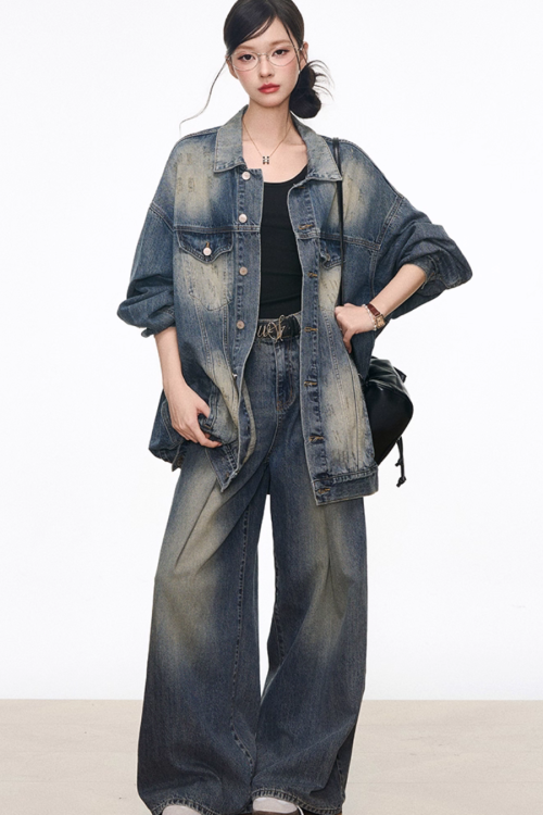 Vintage Denim Jacket / Denim Wide Pants