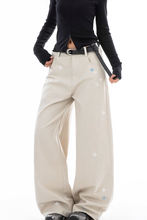 Vintage Embroidered Casual Pants