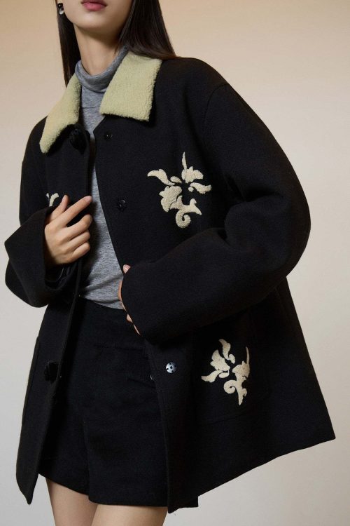 Vintage Embroidered Collar Wool Coat