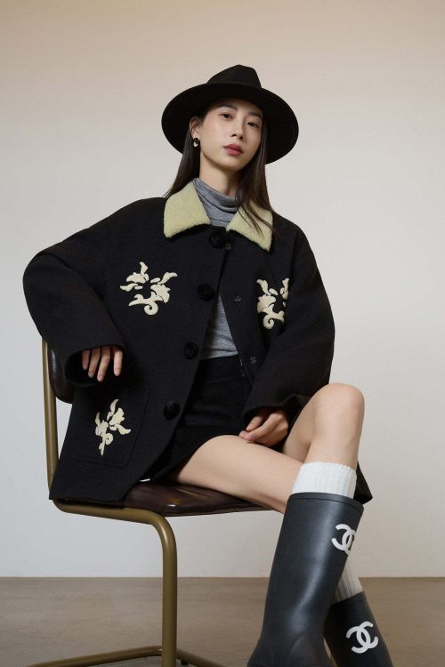 Vintage Embroidered Collar Wool Coat
