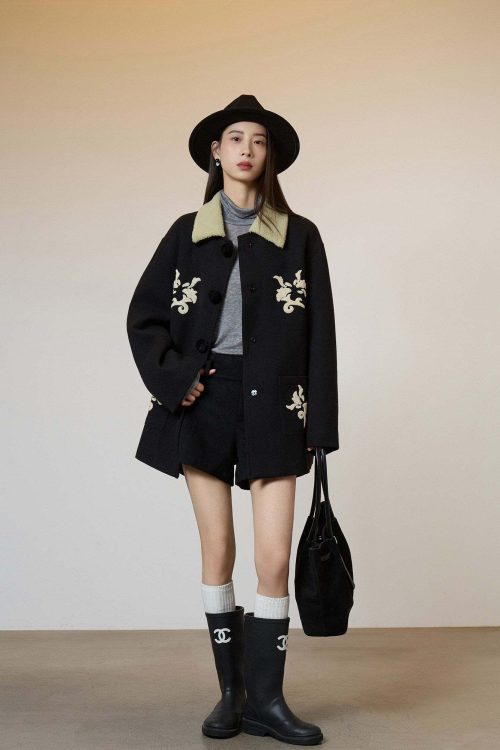 Vintage Embroidered Collar Wool Coat
