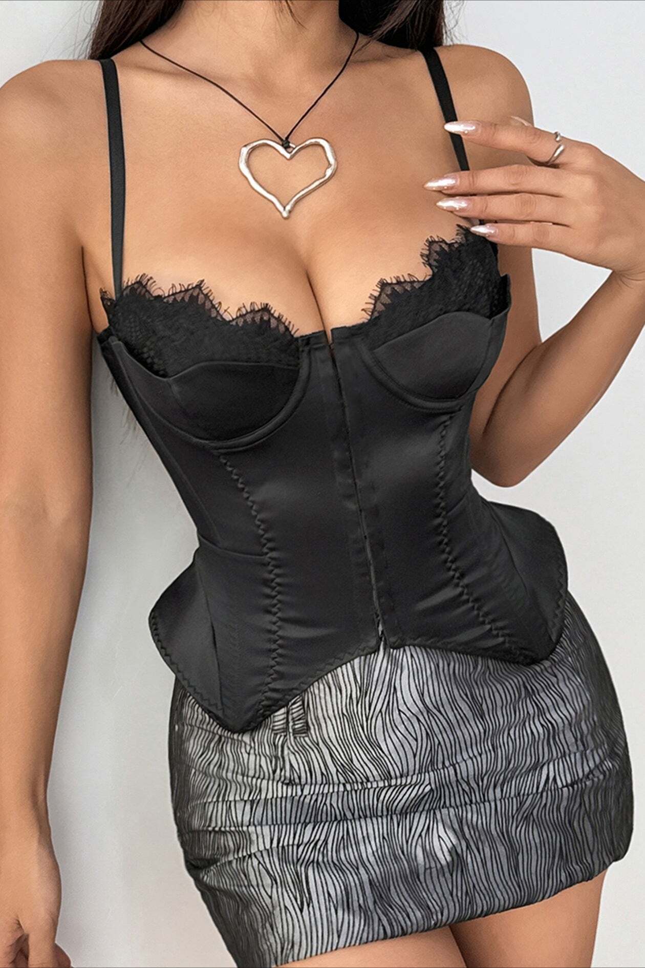 Vintage Heavy Black Patchwork Double Hem Cami Top