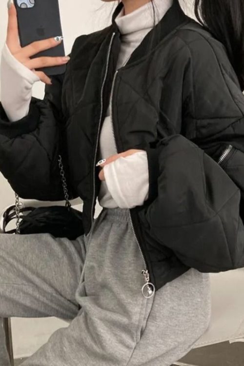 Vintage Irregular Design Bomber Jacket