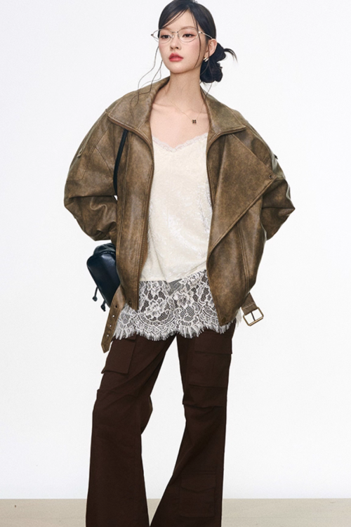 Vintage Jacket / Lace Cami Dress / Flare Pants