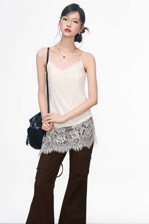 Vintage Jacket / Lace Cami Dress / Flare Pants