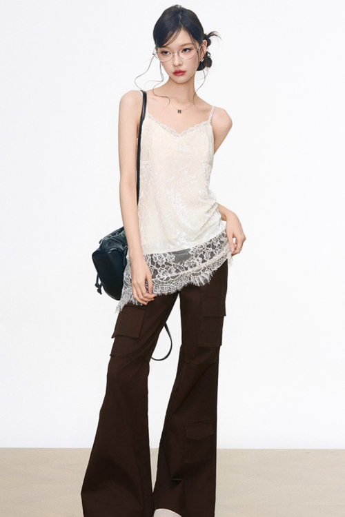 Vintage Jacket / Lace Cami Dress / Flare Pants