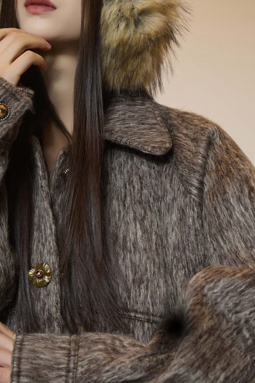 Vintage Mocha Brown Wool Jacket / Mini Skirt