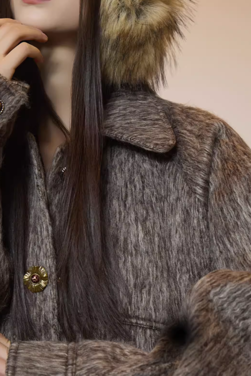 Vintage Mocha Brown Wool Jacket / Mini Skirt