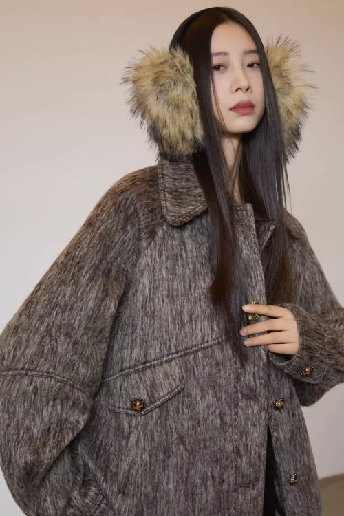 Vintage Mocha Brown Wool Jacket / Mini Skirt