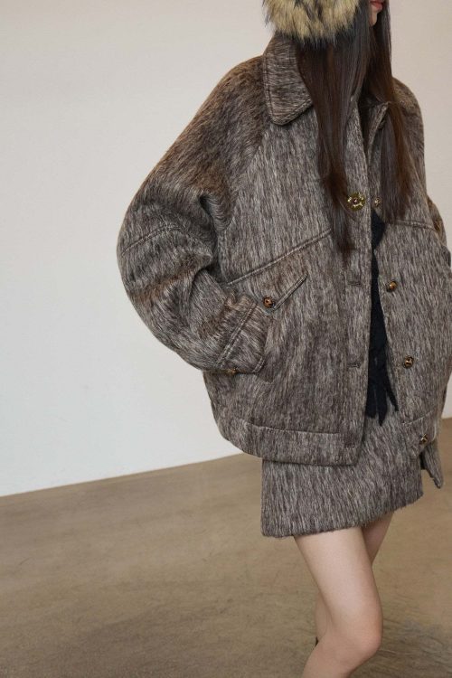 Vintage Mocha Brown Wool Jacket / Mini Skirt