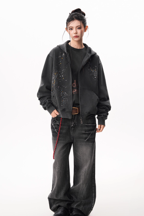 Vintage Sequin Zip Hoodie