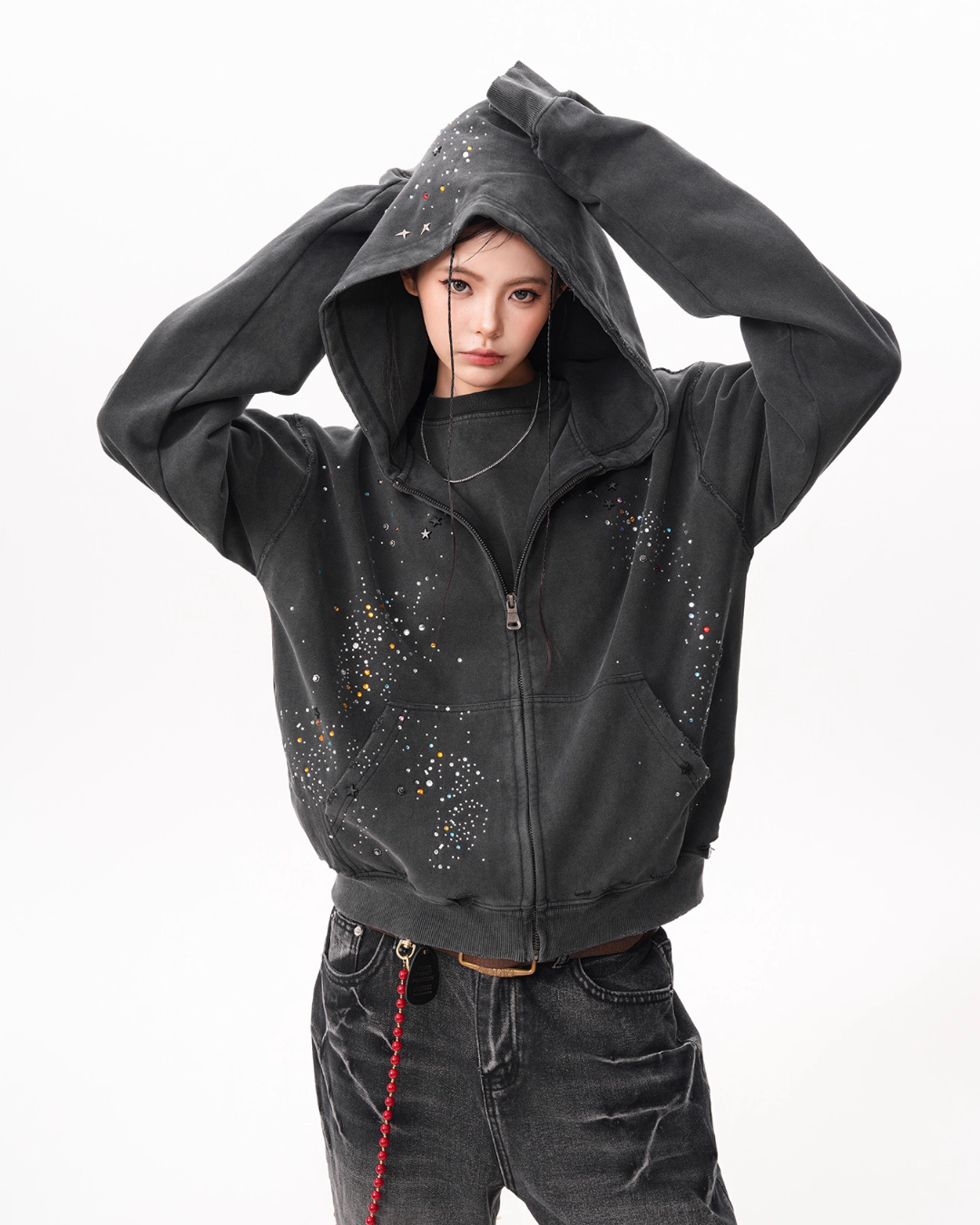 Vintage Sequin Zip Hoodie
