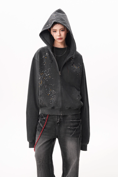 Vintage Sequin Zip Hoodie
