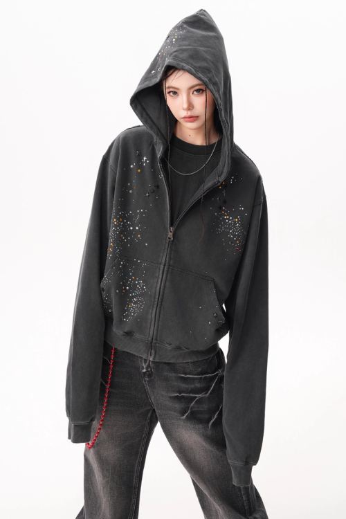 Vintage Sequin Zip Hoodie