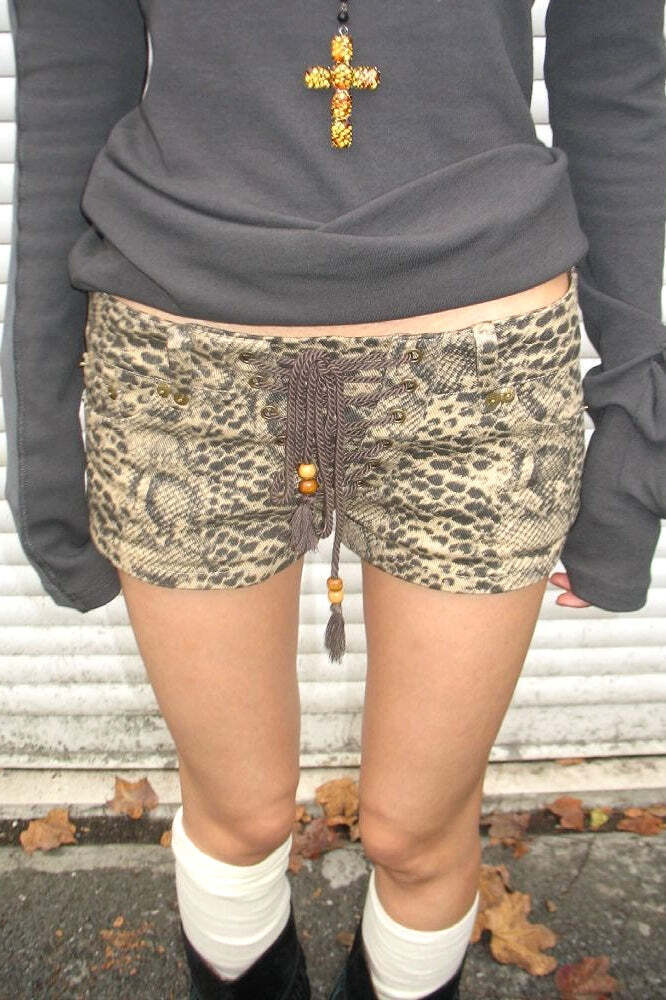 Vintage Y2K Cross Tie Low Waist Denim Shorts