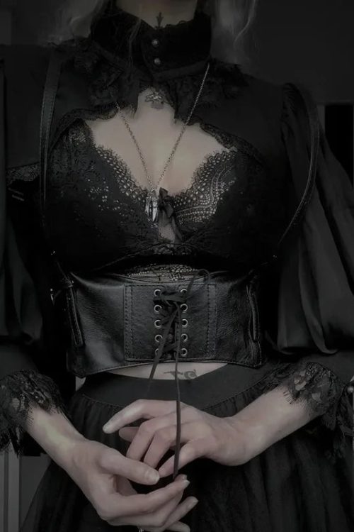 Visual Kei Gothic Lace & Mesh Crop Top and Skirt Set
