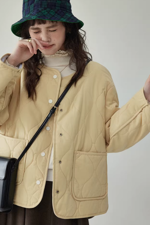 Wave Quilting Collarless Jacket